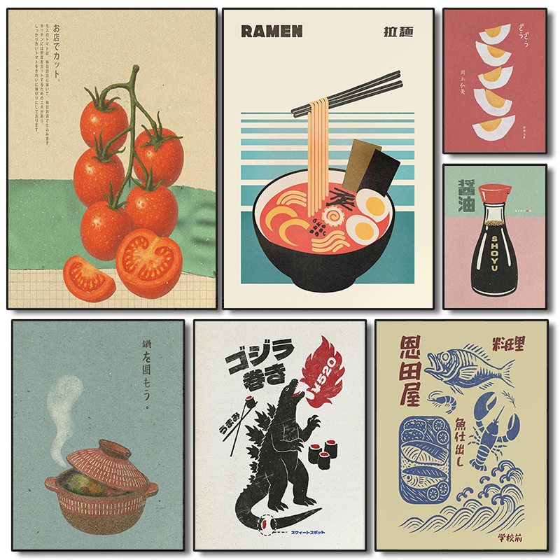 Japan Food Art Poster Retro Ja - Japanese Lifestyle And Food review and price